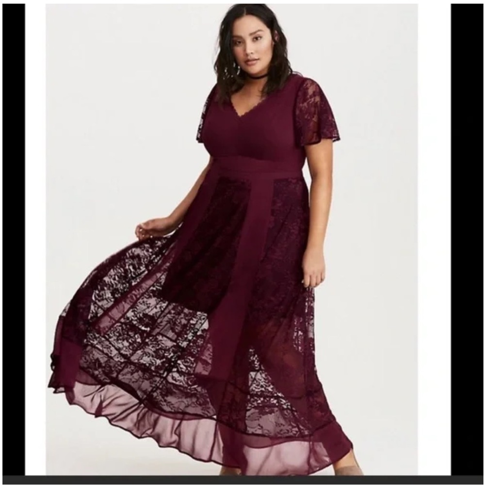 Torrid Burgundy Lace Maxi Dress NWT